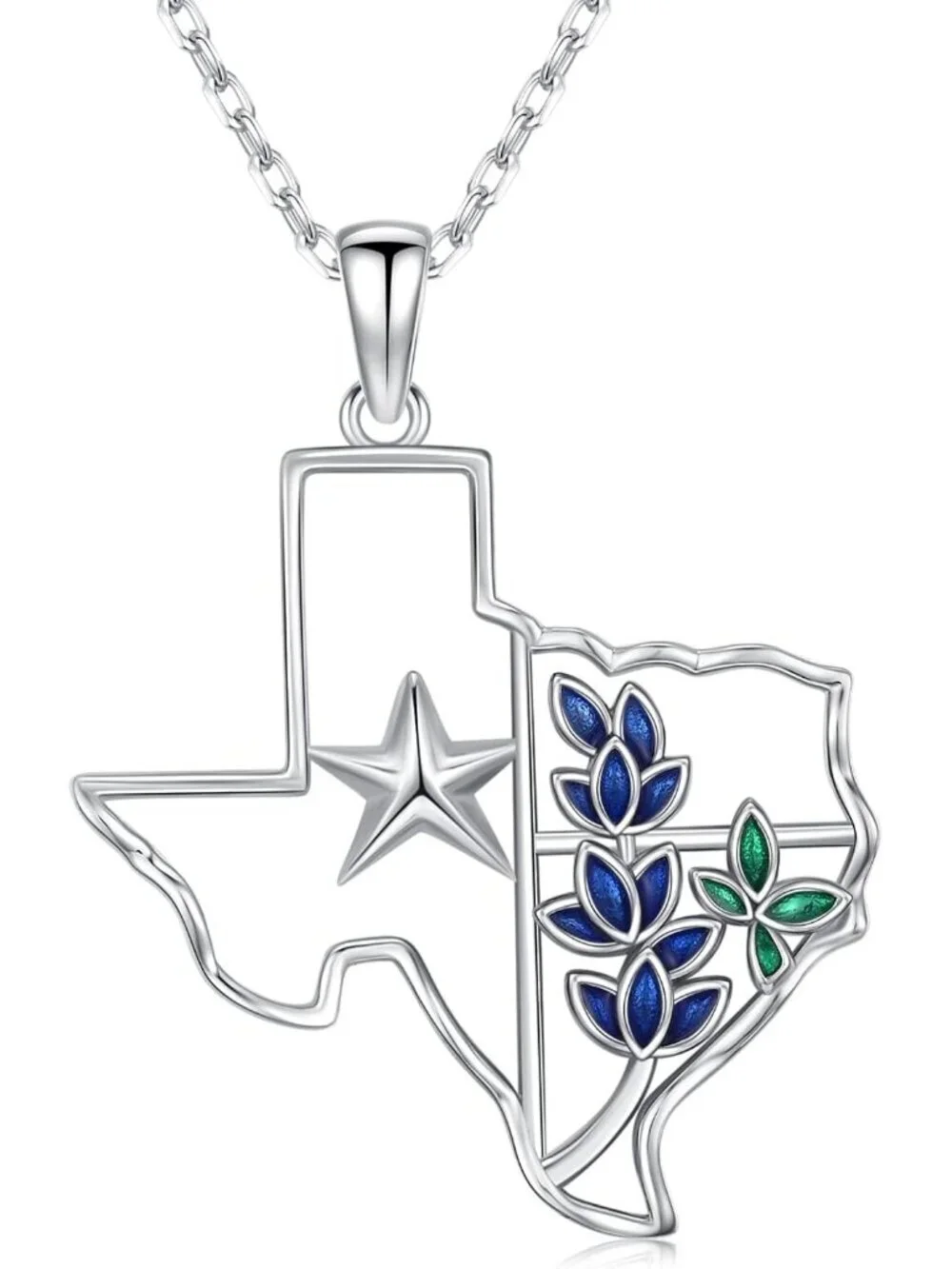 Women Bluebonnets Sterling Turquoise Pendant Highland Cow Skull Western Necklace